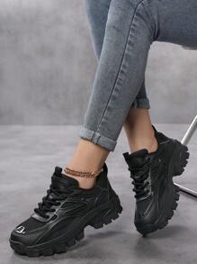 Women Minimalist White Shoes Lace-Up Front Chunky Sneakers,Colorblock Lightweight Breathable Sporty Outdoor Sneakers Shoes For Women