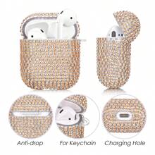 1 pieza Estuche para auriculares con brillos, estrellas de cristal rhinestone + dragón dorado con cierre de langosta, compatible con Apple 1/2/3, Pro/Pro 2, Nueva 4ta generación, cubierta protectora decorativa con cristales