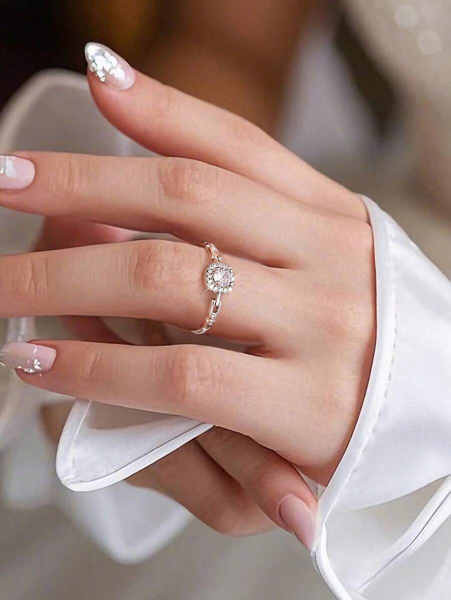 Artepollo A 925 Silver Hypoallergenic Wedding Ring With A Chain Design, Set With Sparkling Cubic Zirconia And Adjustable Open-Band. Perfect For Wearing At Weddings, As A Wedding Gift, Party Favors, Birthday Gifts, Or Anniversary Presents.