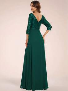 Fall Elegant Contrast Sequin Evening Formal Dress Semi Formal Dress For Party Dinner - Green - View 8