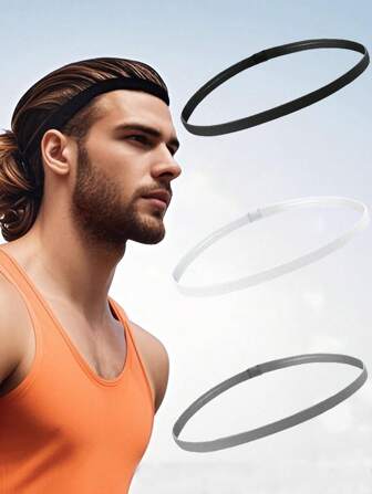 3条装防滑硅胶运动发带，弹力舒适，适合足球、篮球、跑步、瑜伽等运动，男士配饰