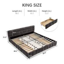 YOGLAD King Size Upholstered Bed Frame With Drawers, Chenille Fabric Grounded Queen Size Platform Bed With Headboard And Solid Frame. No Box Spring Needed - 深灰色(King Size with Drawer) - 查看 2