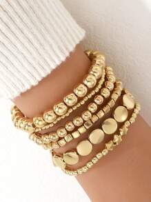 13-6pcs/Set Boho Style Beaded Bracelet Set For Women, Minimalist Star & Round Bead Design, Lightweight & Elegant, Suitable For Daily Wear And Party, Ideal Jewelry Gift For Girls
