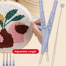 Bộ kim đục thêu DIY - Bộ đồ thủ công bằng vải nỉ dày có tay cầm bằng gỗ, màu hồng/xanh lam, phù hợp với mọi mùa, bao gồm kim lỗ lớn và phụ kiện thiết kế hoa, đồ thủ công theo mùa | Sở thích sáng tạo | Thiết kế có họa tiết - Nhiều màu - Xem 8