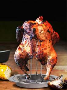 1pc Outdoor Camping Thick BBQ Grill, Carbon Steel Roasting Rack Nonstick Chicken Roaster Pan