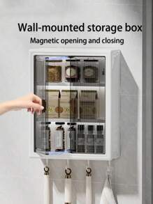 1 pieza Caja de almacenamiento montada en la pared, con puertas magnéticas dobles, para almacenamiento de especias en la cocina y cosméticos en el baño