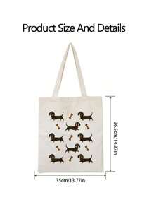 Dachshund Pattern Cute Silly Dog Print Tote Bag, Casual Large Capacity Shoulder Bag, Daily Shopping Bag, Multi-Functional Storage Bag, Lightweight Travel Handbag, Gift Idea, Travel Souvenir, Essential Travel Tote Bag, Suitable For Commuting, Back To School, Travel, Picnic, Camping, Outdoor Adventure And More - Beige - View 5