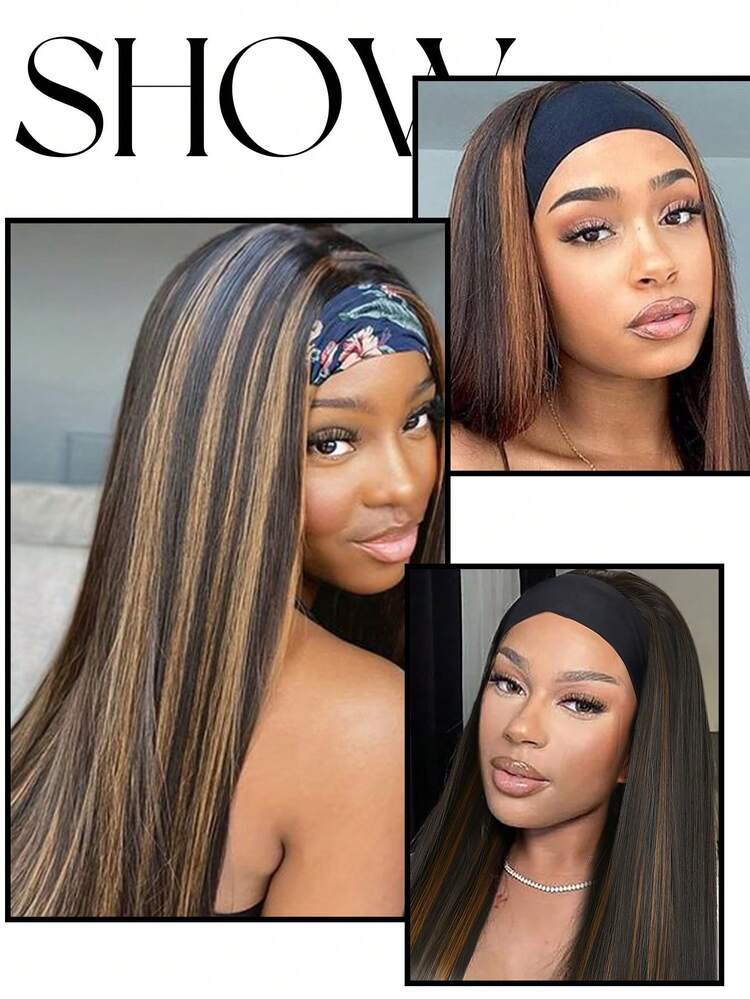 女士鲍勃头带假发 10 英寸 14 英寸 26 英寸短直发假发 直发头带假发 戴上即走 无胶假发 自然造型合成鲍勃假发 - 彩色 - 查看 8