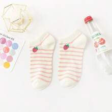 5 Pairs/Pack Women's Pink Fruit Strawberry Striped Plaid Shallow Socks Cute Student Japanese Style Casual Breathable Non-Falling Socks Women's Socks - Multicolor - View 9