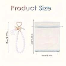 36/21/15件套图案合金珍珠钥匙扣，双花合金钥匙扣吊坠，可爱小白花珍珠饰品，耳机套，包包挂饰（5个珍珠花钥匙扣、5张感谢卡和5个欧根纱袋） - 15件(5套) - 查看 10