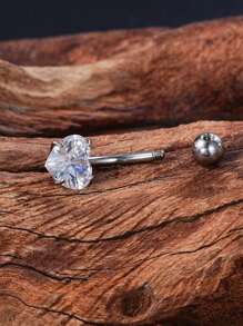 1pc 14G G23 Titanium Silver Heart CZ Belly Rings Curved Barbell Externally Threaded Belly Piercing Belly Jewelry Belly Button Ring Gift For Her 8mm 10mm 12mm 14mm 16mm