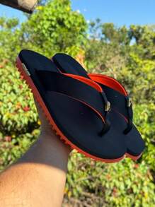 Kenner Kivah Rakka L7 Men's Casual Basic Flip Flops Tractor Sandal Everyday Side Detail - Preto/Laranja - Xem 5