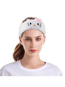 Sanrio 1 Pc Hello Kitty Hair Band Spa Headband, Cute Women's Headband For Facial Makeup, Washing, Parties, Soft Microfiber Coral Skincare Shower Fluffy Towel Headband For Girls.