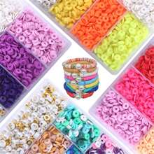 1750pcs Polymer Clay Bead Bracelet Making Kit, Spacer Flat Round Polymer Clay Beads For Jewelry Making, DIY Handmade Beaded Necklace Earrings Charm Pendant - Soft Clay Bead Set - View 2