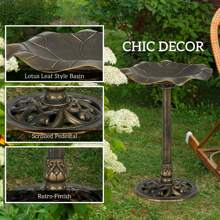 Outsunny 71cm Bird Bath For Garden, Standing Pedestal Birdbath With Lotus Leaf Basin, Vintage Decorative Bird Bath Bowl For Outdoor, Bronze Tone - Bronze - View 5