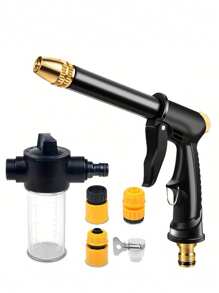 花园软管喷嘴，升级版重型黑色塑料 ABS 喷水喷嘴，带 4 种可调节浇水模式，防滑，适用于浇灌植物、草坪和花园、洗车、清洁、给宠物洗澡和户外娱乐