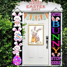 Pancarta colgante negra para el pórtico de Pascua, decoración de conejito y huevo de Pascua feliz para el hogar, oficina, rústica, vacaciones, casa, exterior