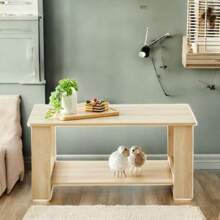 Mesa de centro rectangular de doble capa estilo minimalista moderno - Mesa de té en color de madera, hecha de material MDF duradero. Ideal para sala de estar, dormitorio y sala de estudio, con dimensiones de 35.4"*19.6"*16.5", modelo CT - 16