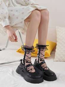 1/2/4 Pairs Lace Trim Sheer Glass Silk Knee High Socks, Transparent Crochet Lolita Socks, Thin Mesh Bow Ankle Socks, Women Hosiery Stockings - Multicolor - View 6