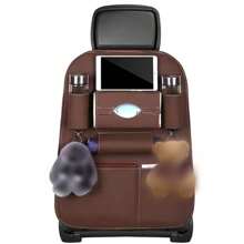 1 szt. PU skórzany organizer na tylne siedzenie samochodu, ochraniacz na oparcie siedzenia samochodu, wisząca torba na oparcie siedzenia samochodu z kieszeniami do przechowywania, uchwyt na kubek i uchwyt na chusteczki, uniwersalny organizer samochodowy do większości samochodów