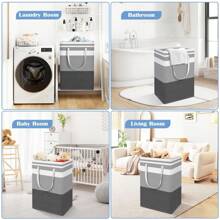 Oaoleer 2pcs Large Laundry Basket, Waterproof, Freestanding Laundry Hamper, Collapsible Tall Clothes Hamper With Extended Handles For Clothes Toys In The Dorm And Family - 3pcs-灰色-75L - 查看 7
