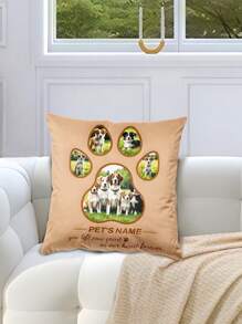 1pc Customized Lovely Fashion Pet Name & Photo Decorative Throw Pillow Cover, Pet Dog Memorial Gift, Home Decor For Bedroom And Living Room