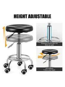 OYAJIA ‌✨Professional Hydraulic Salon Stool & Office Chair | Adjustable PU Leather Swivel Stool With/Without Backrest | 360° Rolling 5-Wheels Base For Tattoo, Massage, Home Office (Black) - Black - View 3