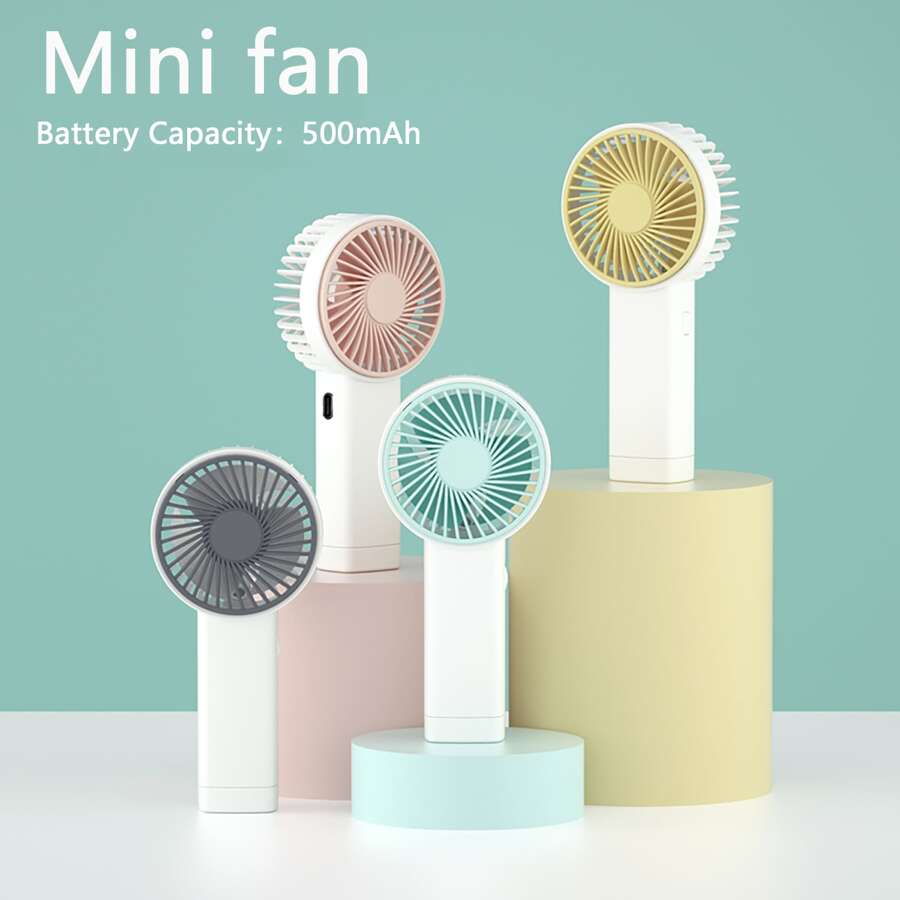 AOYI 迷你手持风扇，3 档可调，500mAh，带腕带的旅行用小型手持风扇，可充电便携式夏季降温风扇，适用于家庭、办公室、学校、学生、教师、舞者、运动员 - 彩色 - 查看 1