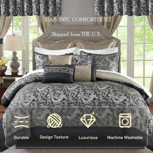 Brystol 24 chiếc giường trong một túi Bộ chăn ga gối đệm thoải mái, Chăn bông giả lụa Jacquard Paisley Thiết kế phù hợp với rèm xuống, Lựa chọn thay thế cho tất cả các mùa Có màu đen, đỏ, xanh lam, xanh mòng két, xanh lam, xanh nước biển, xanh lam, nâu, nữ hoàng/vua/ vua California - màu đen - Xem 2