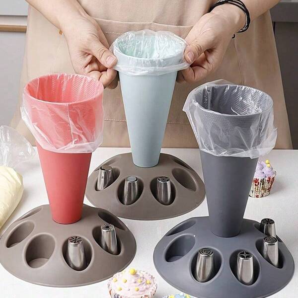 Support pour poche à douille, support pour outils Porte-outil de décoration de gâteau Porte-sac à pâtisserie, porte-poche à douille avec 8 fentes pour douilles, support en plastique pour sac à pâtisserie pour kit de décoration de gâteau, accessoires de cuisson