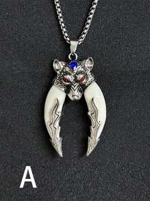 1pc Jewelry Dragon Head Wolf Tooth Pendant, Punk Retro Personalized Tough Urban Hip Hop Stainless Steel Necklace, Party/Birthday Gift - Silver - View 14