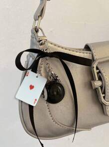 Y2k Black Six Sided Dice Billiards Rhinestone Star Playing Cards Pendant, Bag Decoration, Black Bow Ribbon Decoration Keyrings Bag Pendant,Spade And Peach Card Decorative Pendant,Kawaii Faux Pearl Bowknot Bag Charm Keychain, Ins Style Heart Pendant Keyring Keychain,A Gift Suitable For Billiards And Card Enthusiasts, Friendship & Couples Gift, Bag Accessories,Novelty Gift For Family And Friends,﻿Mother's Day Gift - Multicolor - View 2