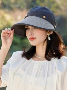 1pc Women's Summer Straw Buttoned Detachable Top Sun Hat, Minimalist Versatile Bucket Hat, Face-Shielding, Suitable For Daily Outing, Cycling, Vacation - A - View 11