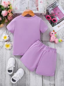 Young Girls Unicorn Print Short Sleeve T-Shirt And Shorts Set, Casual And Fashionable For Everyday Wear