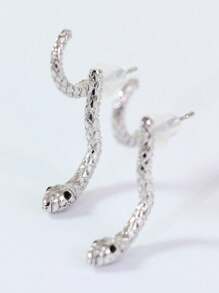 1對個性化銅蛇造型耳環,多種佩戴方式,極簡時尚女式耳墜 - 銀色 - 查看 6