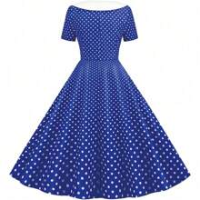 Women Double Breasted Notch Lapel 50s Vintage Short Sleeve Cocktail Swing Dress Polka Dot 1950s Midi Dress