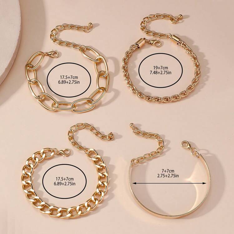 Set de 4 piezas, brazalete de cuerda trenzada de metal con estilo punk, cadena cubana vintage retro, accesorios de moda europeos y americanos - Multicolor - Añade 2