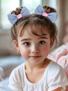 2 件装女童简约牛仔发夹粉红玫瑰蝴蝶结鳄鱼夹春假发夹简约可爱女童小辫蝴蝶结发夹儿童发饰