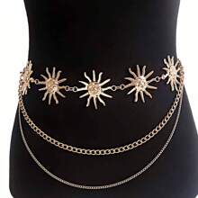 1 chiếc dây xích thắt lưng kim loại hình hoa hướng dương thời trang có thể điều chỉnh dành cho váy, dây xích body quyến rũ dành cho phụ nữ - Vàng - Xem 2