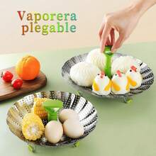 Large Kitchen Steamer Foldable Steamer Vegetable Steamer Fruit Basket - Silver - View 2