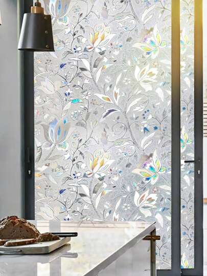 1 Roll UV Blocking Window Film, Frosted Vinyl Static Cling Window Tint For Bathroom, Home Decoration, Heat Control, Privacy Protection, Anti-Glare, Shatterproof, Multiple Size, Easy To Install, Non-Adhesive