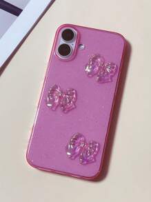 Ốp lưng điện thoại thời trang nơ laser màu hồng bóng bẩy, tương thích với iPhone 7 8 Plus X XR Xs Max 11 12 13 14 15 16 Pro Max, chống rơi vỡ, chống thấm nước, chống sốc, chống trầy xước, quà tặng tiệc tùng - Hồng - Xem 3