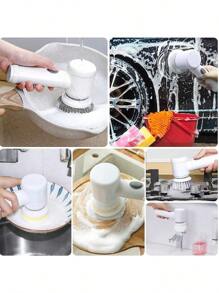 1pc Handheld Electric Cleaning Brush With 5pcs Replacement Head Electric Spin Scrubber,Bathroom Cleaning Brush Power Scrubber For Kitchen, Bathroom Tub, Home,Shower Tile, Carpet Bidet, Cordless Spin Scrubber Household Suppliers Gadgets. (This Product Is Suitable For Cleaning General Stains. For Excessively Difficult-To-Clean Stains, Please Use Other Products With Higher Power.) - Multicolor - View 3