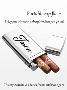 1 件个性化不锈钢雪茄和酒盒，便携式两用酒瓶雪茄管，适合户外旅行，密封保湿盒金属容器