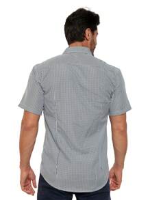 Rand paul Men's Casual Slim Fit Short Sleeve Plaid Shirt With Pockets - màu đen - Xem 2