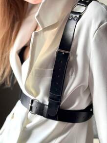 Women's Fashion Black PU Leather Corset Belt, Gothic Style Waist Trainer, Suitable For Daily Outfit, Fashion Statement Accessory, Steampunk Clothing Accessory