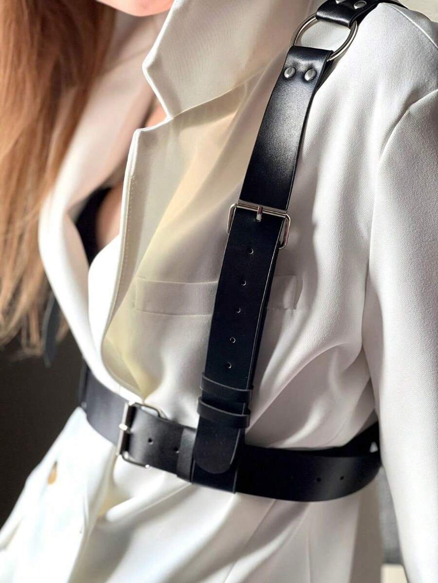 Women's Fashion Black PU Leather Corset Belt, Gothic Style Waist Trainer, Suitable For Daily Outfit, Fashion Statement Accessory, Steampunk Clothing Accessory