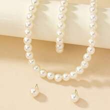 4pcs/Set Korean Ins Style Faux Pearl Earrings, Bracelet, Necklace Jewelry Set, Vintage Minimalist Clavicle Chain For Women