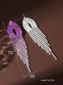 1 对闪亮水晶水钻流苏耳坠耳环，优雅女士珠宝配饰 - 彩色 - 查看 3