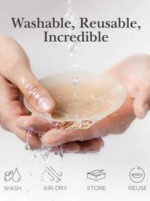 1 对可重复使用隐形硅胶乳贴胸垫自粘式胸部文胸贴垫贴纸配件女士提升 - 米色 - 查看 2